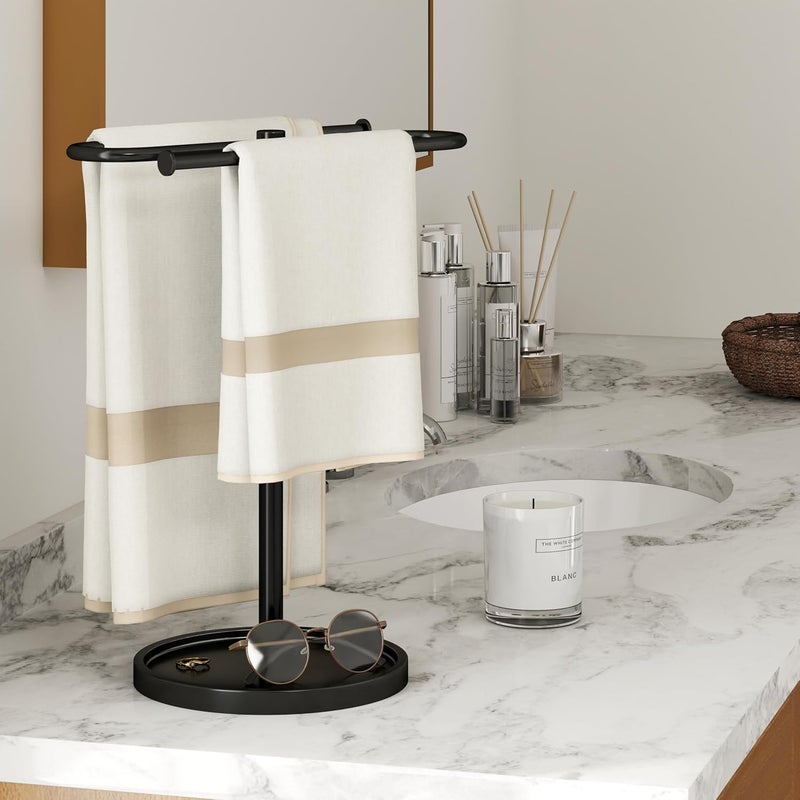 Bethom Towel Holder Stand, Stainless Steel Hand Towel Holder Rack for Bathroom Countertop, S-Shape Free Standing Towel Bar Holds 2 Towels for Kitchen Countertop, Black - Image 5
